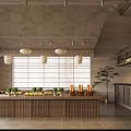 Modern Dessert Shop Interior With Open Kitchen And Dessert Display Cabinets Tables Chairs