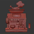 Cartoon Japanese Food Stall Scene With Red Roof Chef Hanging Lanterns Cloud Pattern And Signboard