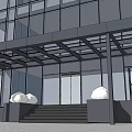 Glass Canopy With Metal Frame For Building Entrance Featuring Steps And Potted Plants
