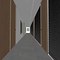 Modern Office Corridor With Wooden Doors Glass Partitions And Gray Floor Tiles