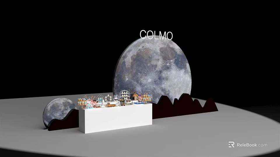 Modern COLMO Tea Break Area Featuring Moon Display Counter And Hills 3d model