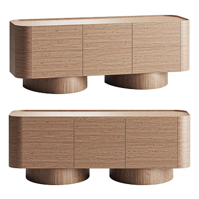 Stylish Modern Wooden TV Stand With Round Legs And Storage Cabinets 3d model