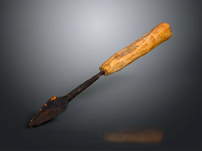 Vintage Hardware Tool With Wooden Handle And Rusty Metal Head 3d model