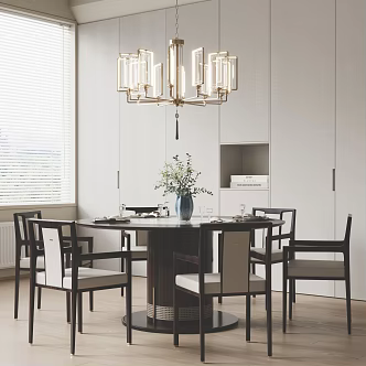Modern Dining Table and Chair Dining Table Dining Chair Tableware Ornaments Chandelier 3d model