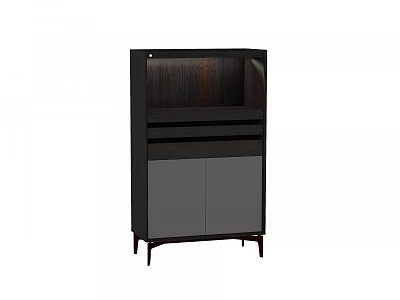 Modern Wooden Sideboard Cabinet With Gray Doors Open Shelves And Slim Legs 3d model