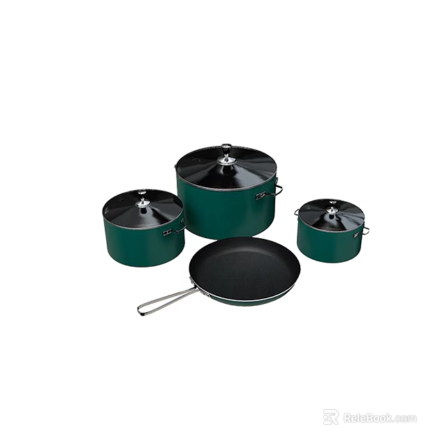 Durable Green Cookware Set Including Pots Pans with Lids for Kitchen Cooking Use 3d model 