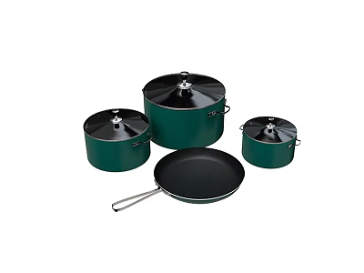 Durable Green Cookware Set Including Pots Pans with Lids for Kitchen Cooking Use 3d model