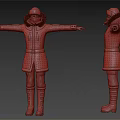 Woman In Red Coat White Hat Fur Collar Arms Outstretched Front Side View