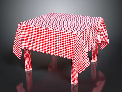 Stylish Dining Table With Red And White Checkered Tablecloth And Sturdy Legs 3d model