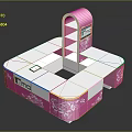 Stylish Pink And White Exhibition Stand Furniture With Floral Patterns And EMO Logo