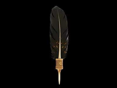 Feather Shaped Decorative Hardware Tool With Black Feather Part Golden Accents And Metal Base Symbol 3d model