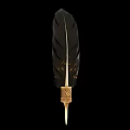Feather Shaped Decorative Hardware Tool With Black Feather Part Golden Accents And Metal Base Symbol