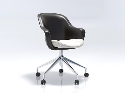 Modern Black Office Chair With White Padded Seat And Wheeled Metal Armrests Base 3d model