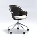 Modern Black Office Chair With White Padded Seat And Wheeled Metal Armrests Base
