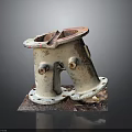 Old Rusty Metal Component With Peeling Paint Two Connecting Ports On Square Base