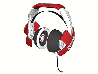 Red and White Over Ear Headphones with Stylish Design and Comfortable Fit 3d model