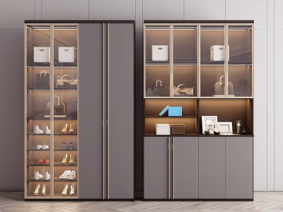 Modern Shoe Cabinet With Glass Doors And Storage Space For Shoes And Bags 3d model