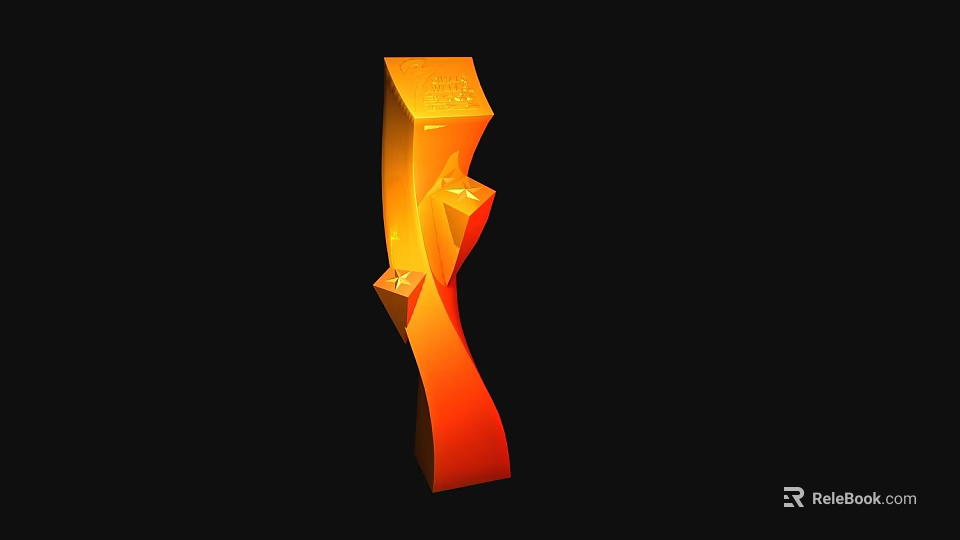 Orange Geometric Trophy With Shiny Surface And Modern 3D Award Design Structure 3d model 