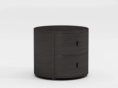 Modern Dark Wooden Round Nightstand With Two Drawers And Smooth Surface 3d model