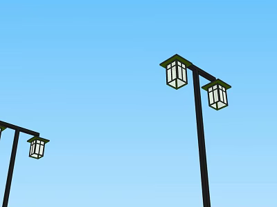 Decorative Outdoor Lights With Black Poles And Lantern Design Against Blue Sky 3d model