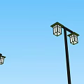 Decorative Outdoor Lights With Black Poles And Lantern Design Against Blue Sky