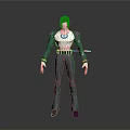 Man With Pink Hair Wearing White Top Green Pants And Black Shoes Standing