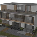 Modern Detached Villa Exterior Design Featuring Gray Concrete Wooden Elements Large Windows And Balcony