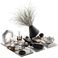 Decorative Ornament Set With Black Vase Twigs White Ornament Glassware Shell Decor And Books