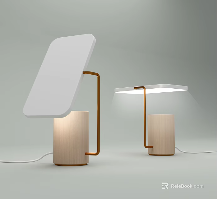 Modern Minimalist Table Lamp With Wooden Base Metal Stand And White Shade 3d model 