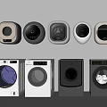 Modern Washing Machines Wall Mounted And Front Loading In White Gray Styles 3d model