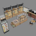 Retail Bakery Display Shelves With Glass Cases Wooden Racks And Pastry Bread Layout