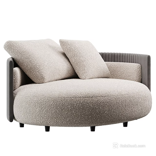 Beige Single Sofa With Plush Fabric Two Soft Cushions And Modern Round Design 3d model