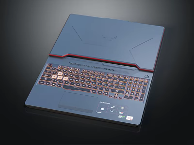 Gaming Laptop Open Design With Deep Blue Chassis Red Accent Edges Orange Backlit Keyboard 3d model