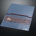 Gaming Laptop Open Design With Deep Blue Chassis Red Accent Edges Orange Backlit Keyboard