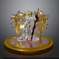 Graceful Female Figure in White Dress with Golden Mechanical Wings Red Sword on Golden Base