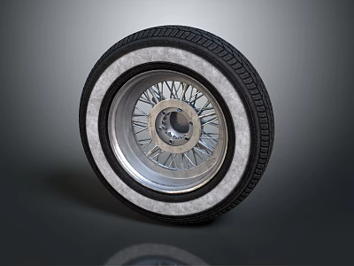 Tire With Silver Alloy Rim And Classic Spoke Design Black Tread Pattern 3d model