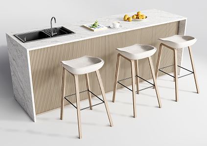 Modern Bar Chair Combination Western Kitchen Bar Counter Middle Island Sink 3d model