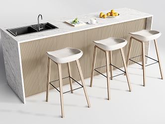 Modern Bar Chair Combination Western Kitchen Bar Counter Middle Island Sink 3d model