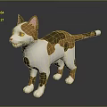 Brown And White Cat With Yellow Eyes Standing In 3D Low Poly Style Design