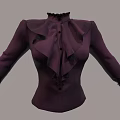 Deep Purple Ladies Blouse with Ruffled Collar Ruffle Details Fitted Waist and Long Sleeves