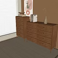 Modern Wooden Entryway Cabinet and Side Cabinet with Blinds Wall Painting Books Vase