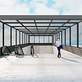 Modern Station With Glass Roof Staircase Escalator White Tiled Floor And Pedestrians
