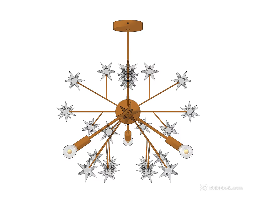 Modern Chandelier Design With Brass Metal Frame And Crystal Star Shaped Accents 3d model 