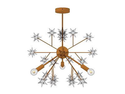 Modern Chandelier Design With Brass Metal Frame And Crystal Star Shaped Accents 3d model