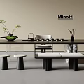 Modern Minotti Tea Table And Chairs With Tea Sets Potted Plant And Stools