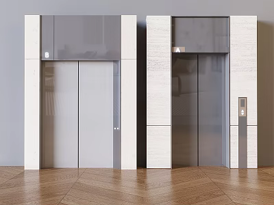 Modern Hotel Elevator Lobby With Marble Walls And Wooden Parquet Floor 3d model