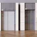 Modern Hotel Elevator Lobby With Marble Walls And Wooden Parquet Floor
