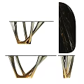 Stylish Modern Console Table With Black Marble Top And Gold Curved Metal Legs Design