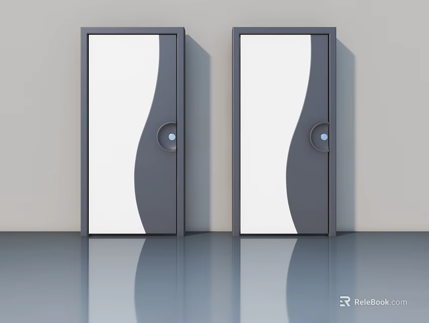 Modern White And Gray Swing Doors With Curved Design For Contemporary Interior 3d model 