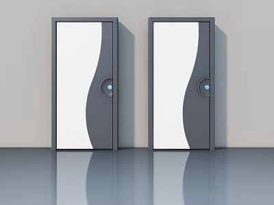 Modern White And Gray Swing Doors With Curved Design For Contemporary Interior 3d model